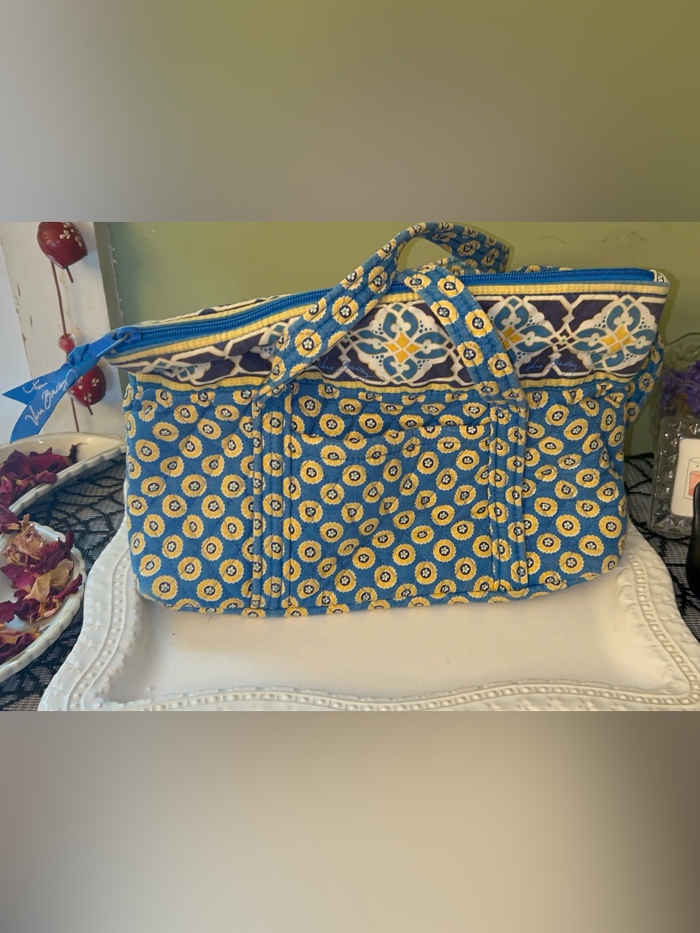Vera Bradley "Little Betsy" Shoulder Tote in retired 2008 Riviera Blue pattern